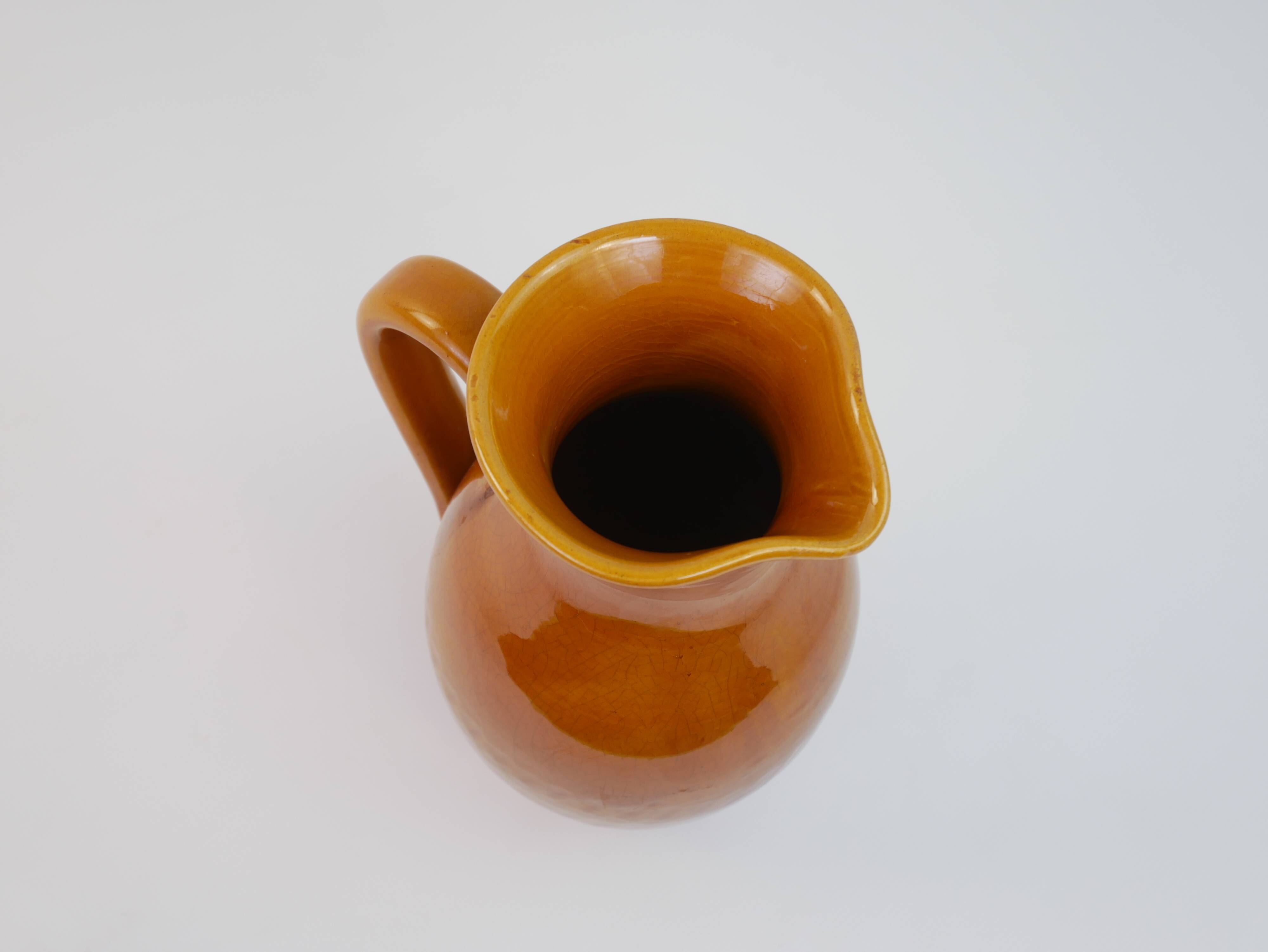 Yellow ochre ceramic pitcher signed Félix Céram Vallauris circa 1960
