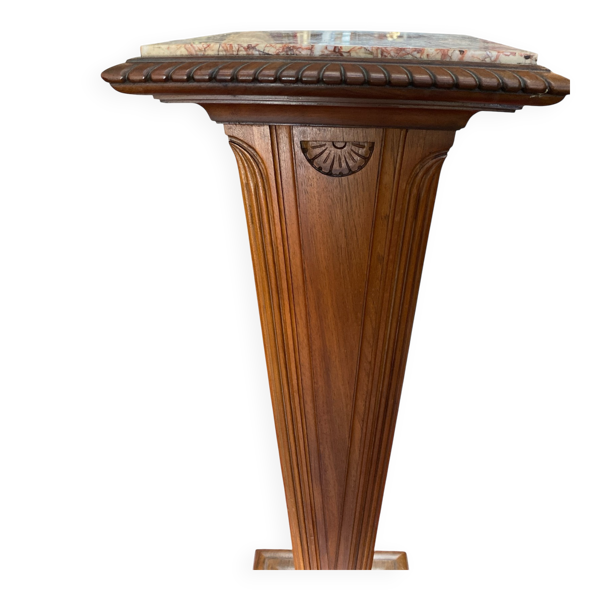 Sellette colonne ancienne en bois et marbre – Style Art Déco