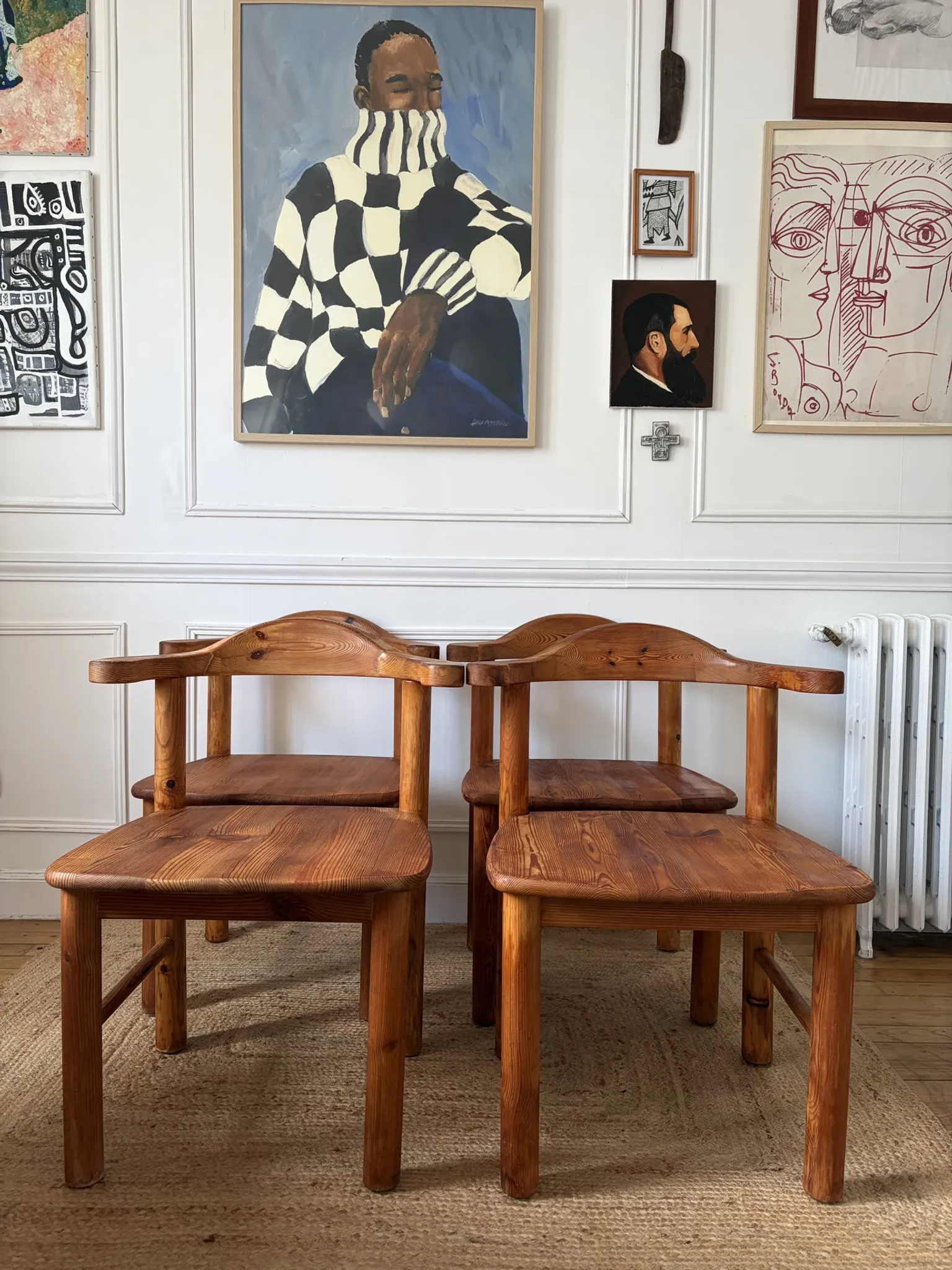 4 pine armchairs from the 1970s