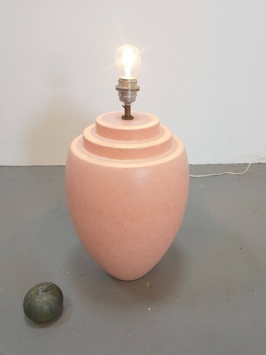 Large Pink Ceramic Table Lamp from Kostka, France, 1970s