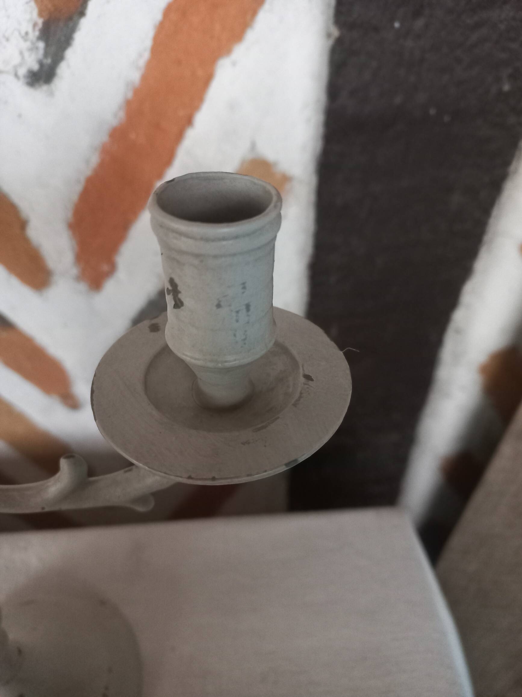 Taupe linen patinated candle holder