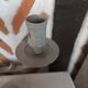 Taupe linen patinated candle holder