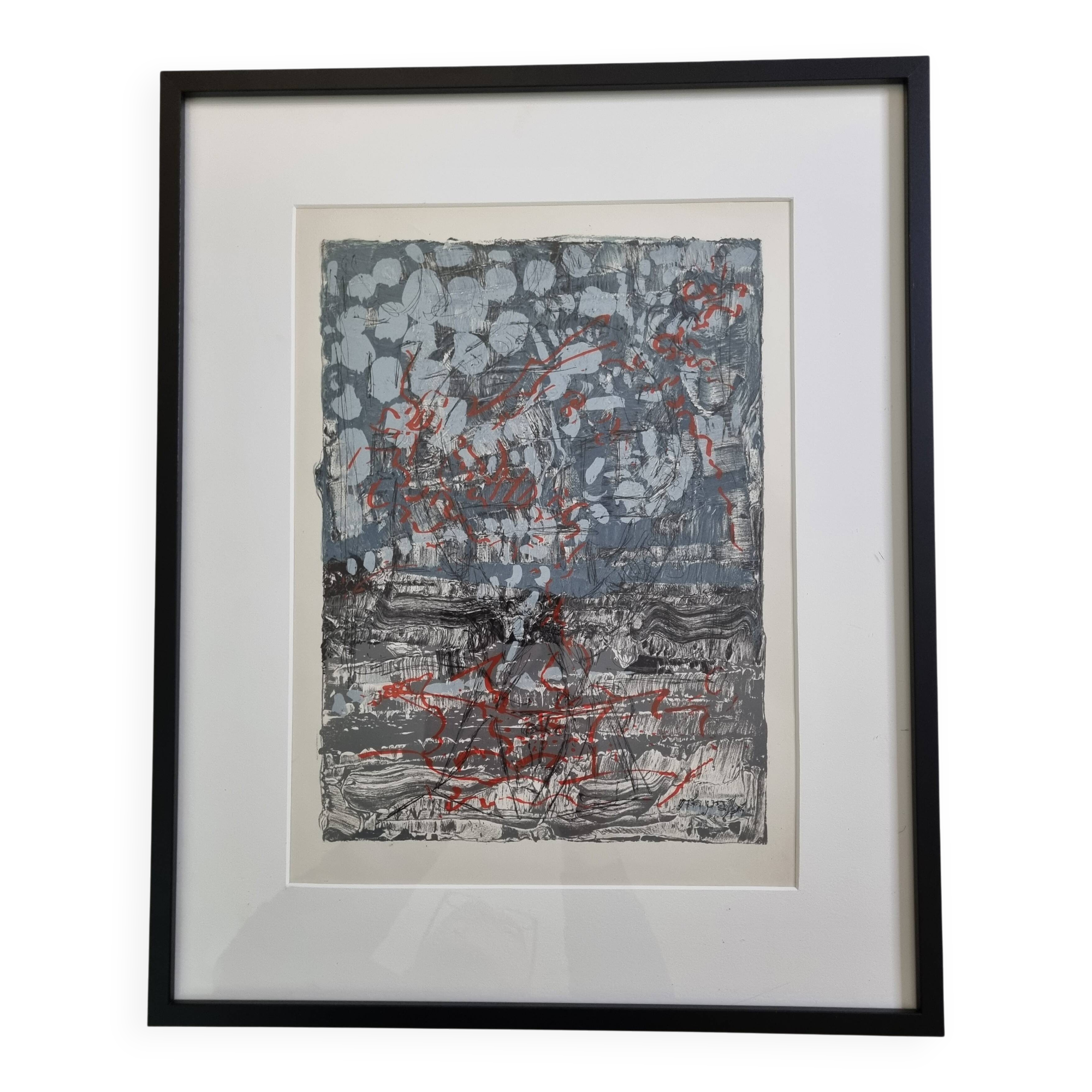 Jean-Paul Riopelle – Original lithograph – 1970 – Framed 42 x 52 cm
