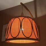 Large Scandinavian Teak Rattan Wall Lamp