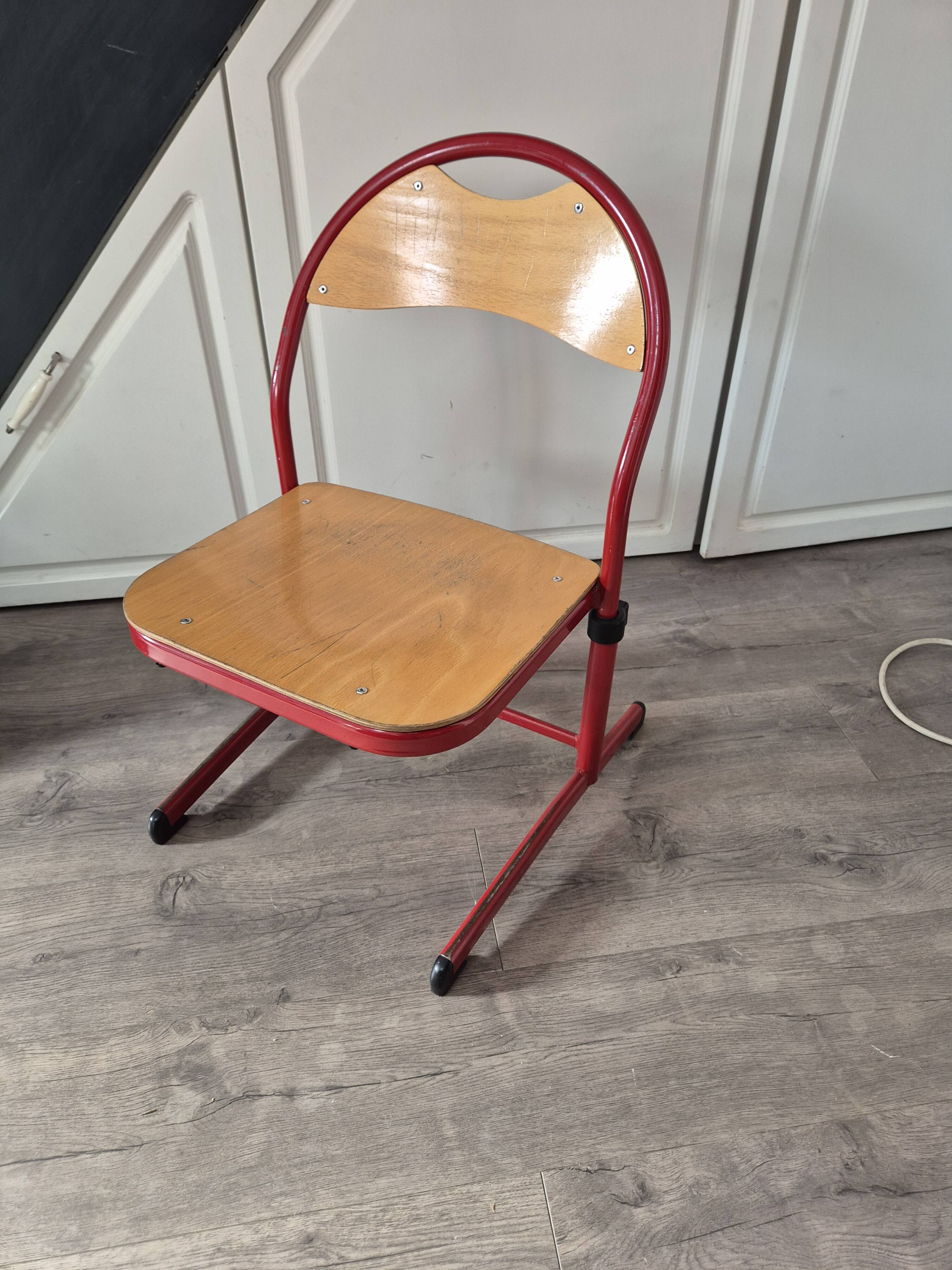 red metal and wood school chair for children