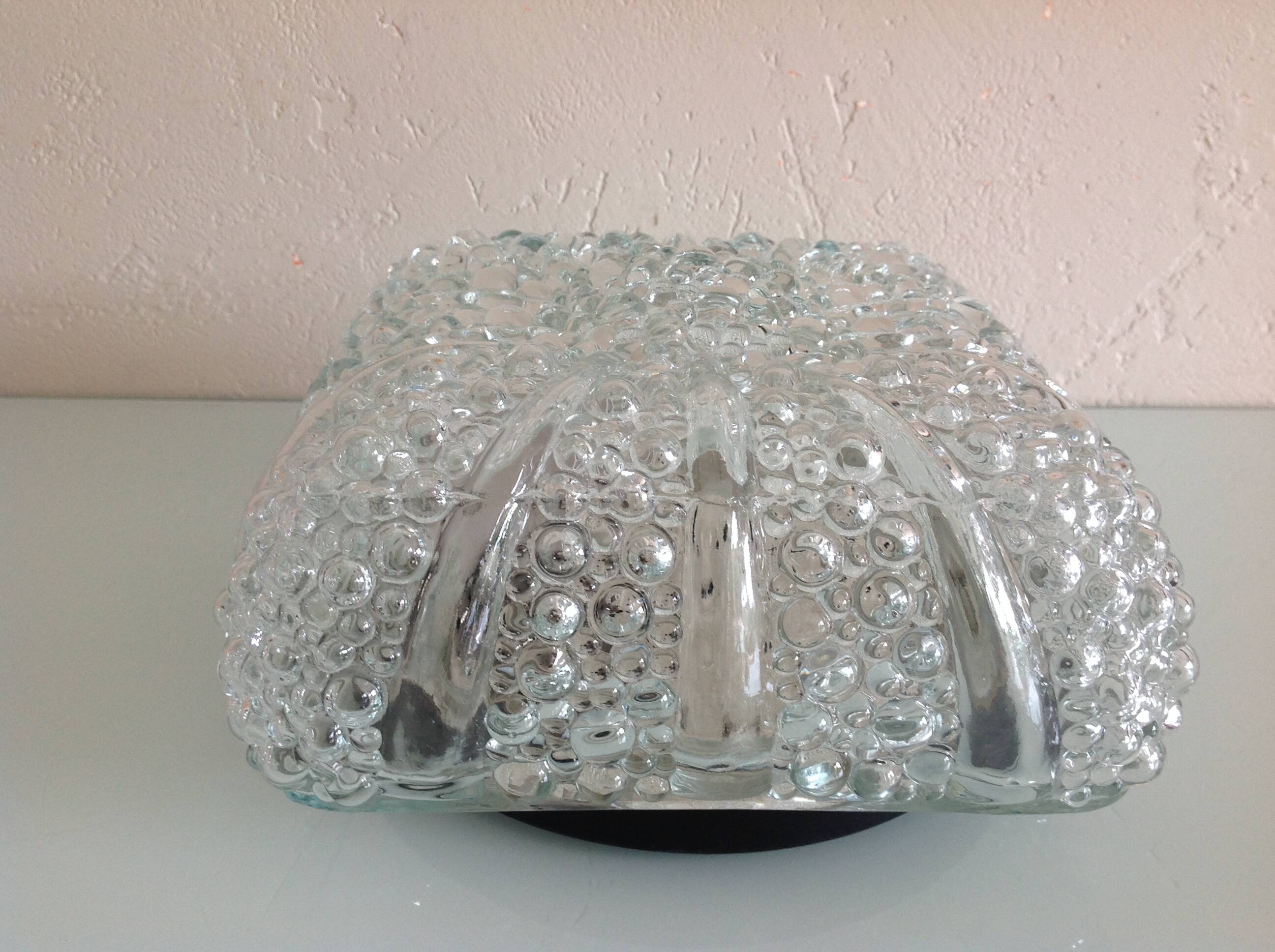 Plafonnier carré en verre bullé / vintage années 60-70
