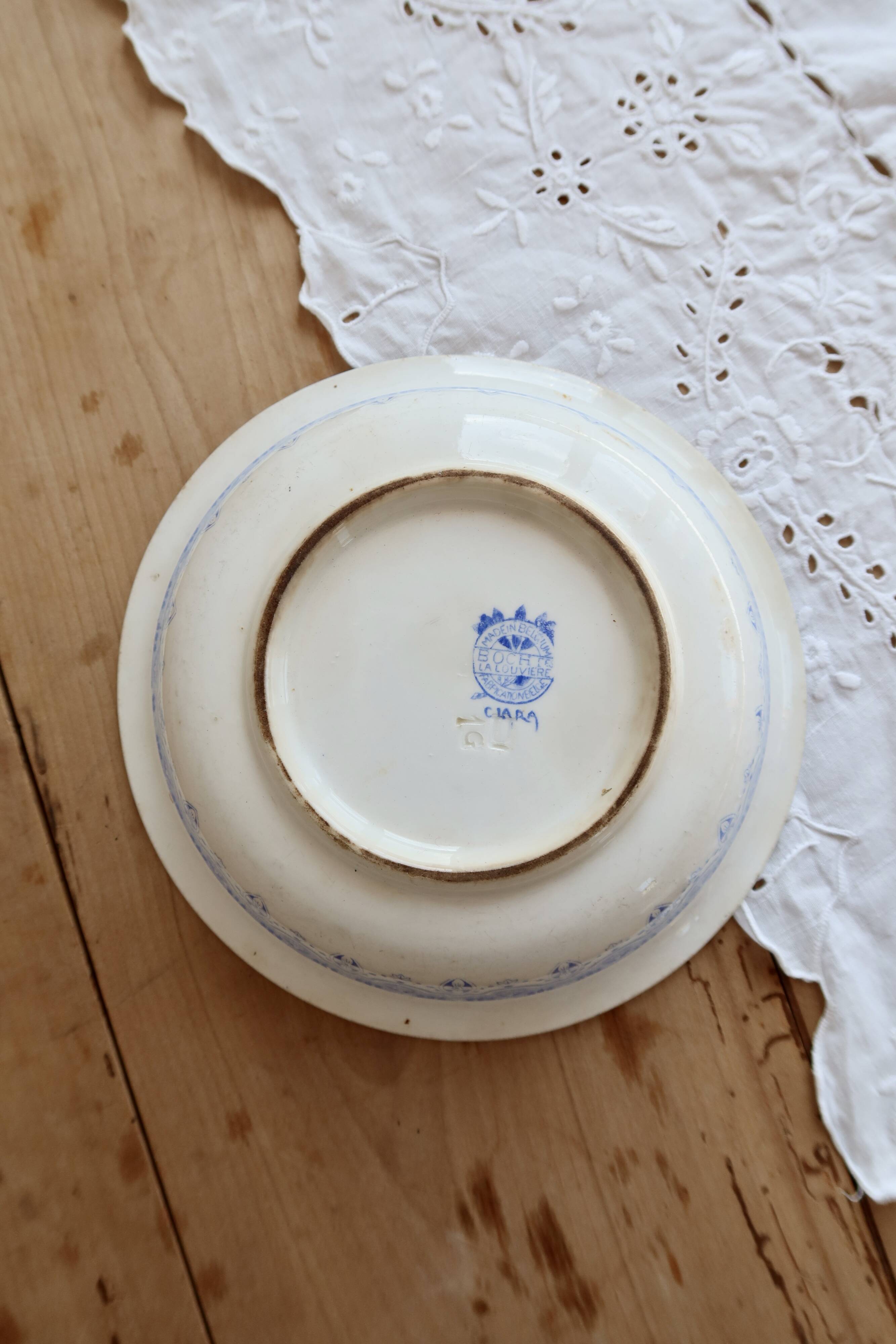 Old round deep plate ironstone Boch La Louvière Clara – Blue decoration