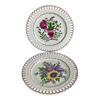 Pair of openwork plates with floral decoration “Les Islettes” early 19th century