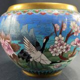 Cloisonné enamel pot cover with floral decoration with heron China Japan
