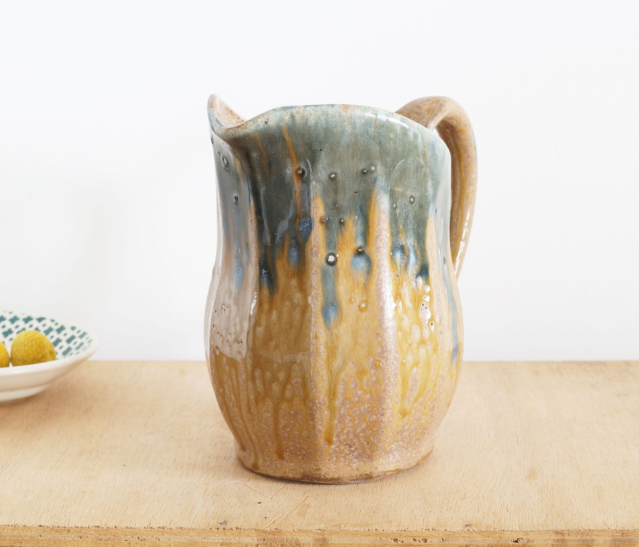 Art Nouveau inspired pitcher in flamed stoneware in the Denbac Rambervillers style