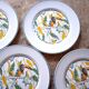 6 antique dessert plates with Toucan decor