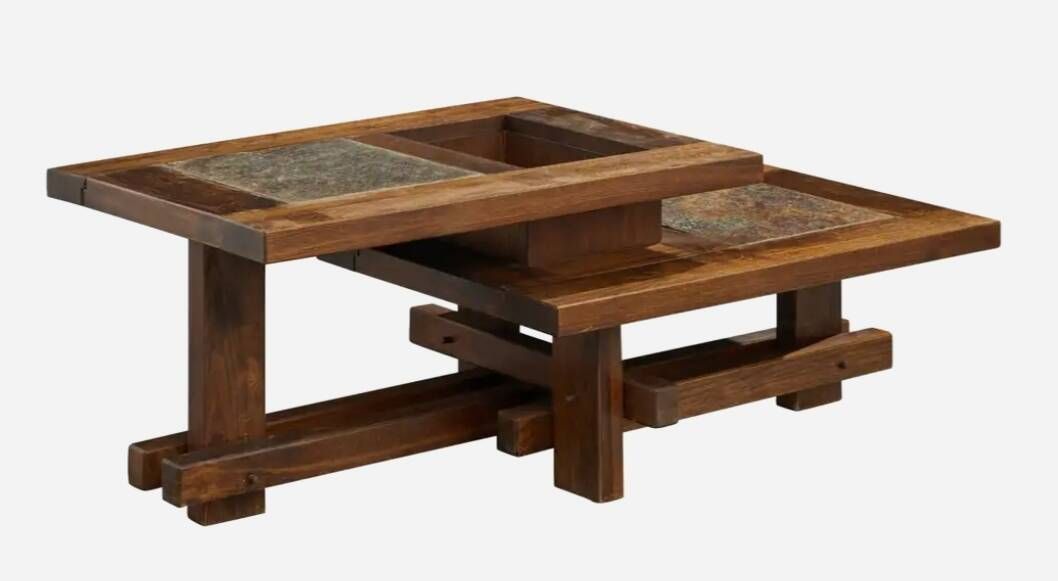 Oak coffee table Wood slate France 1960s