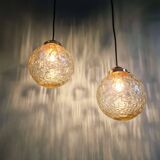 Pair of amber bubble glass pendant lights, 1970s