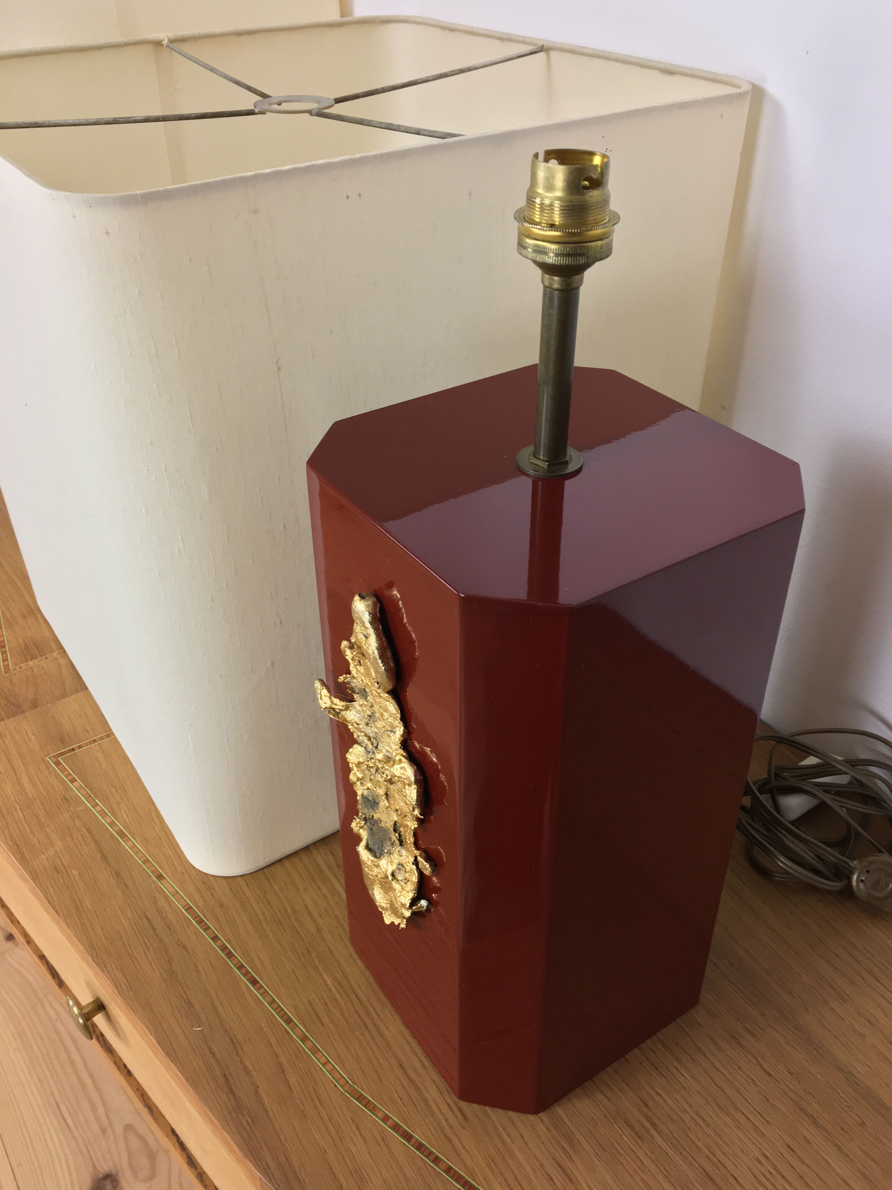 Paire de lampes "pépites" par Philippe Cheverny rouge et or