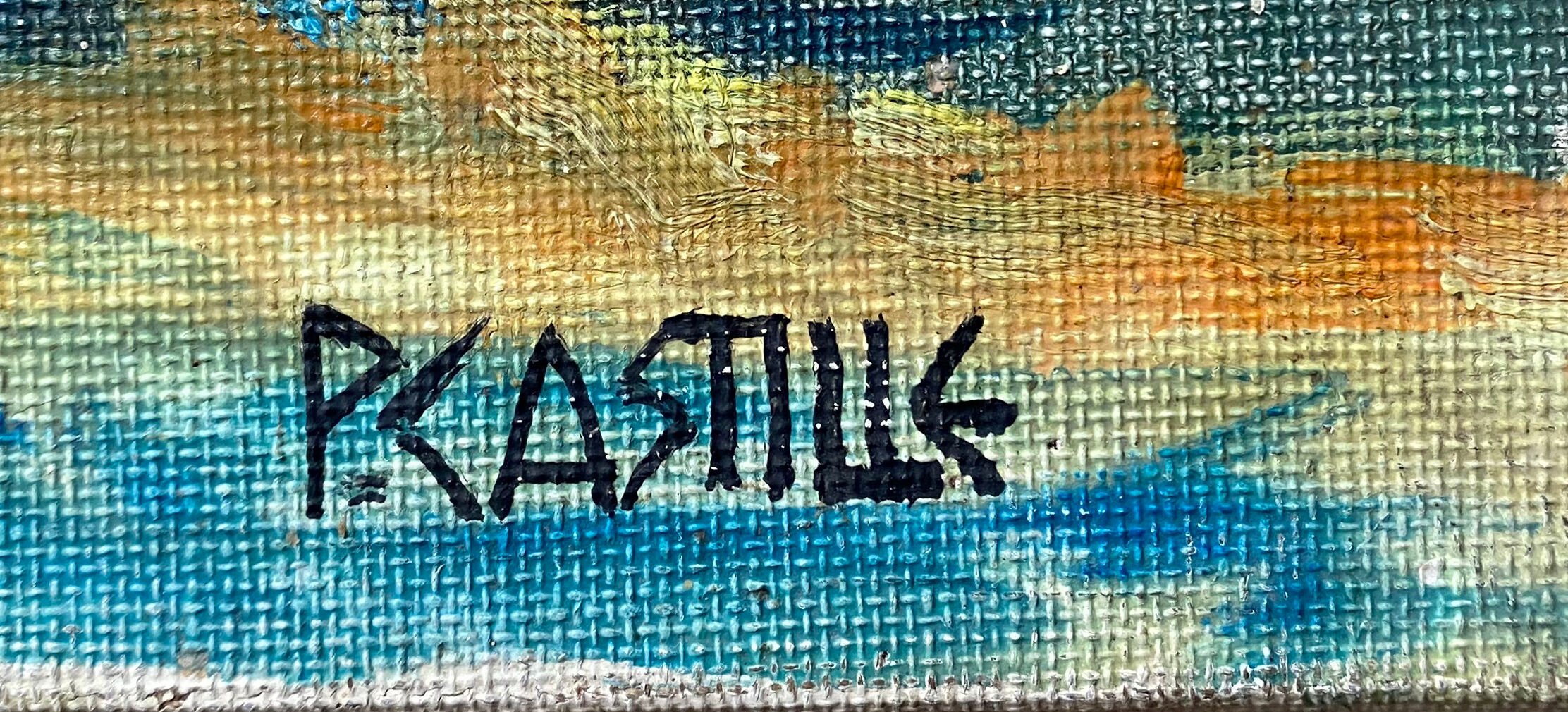 Marine painting "Mediterranean Port" post cubist signed P. Castille Orientaliste