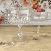 Set of 6 vintage champagne glasses in chiseled glass with flared drinking rim