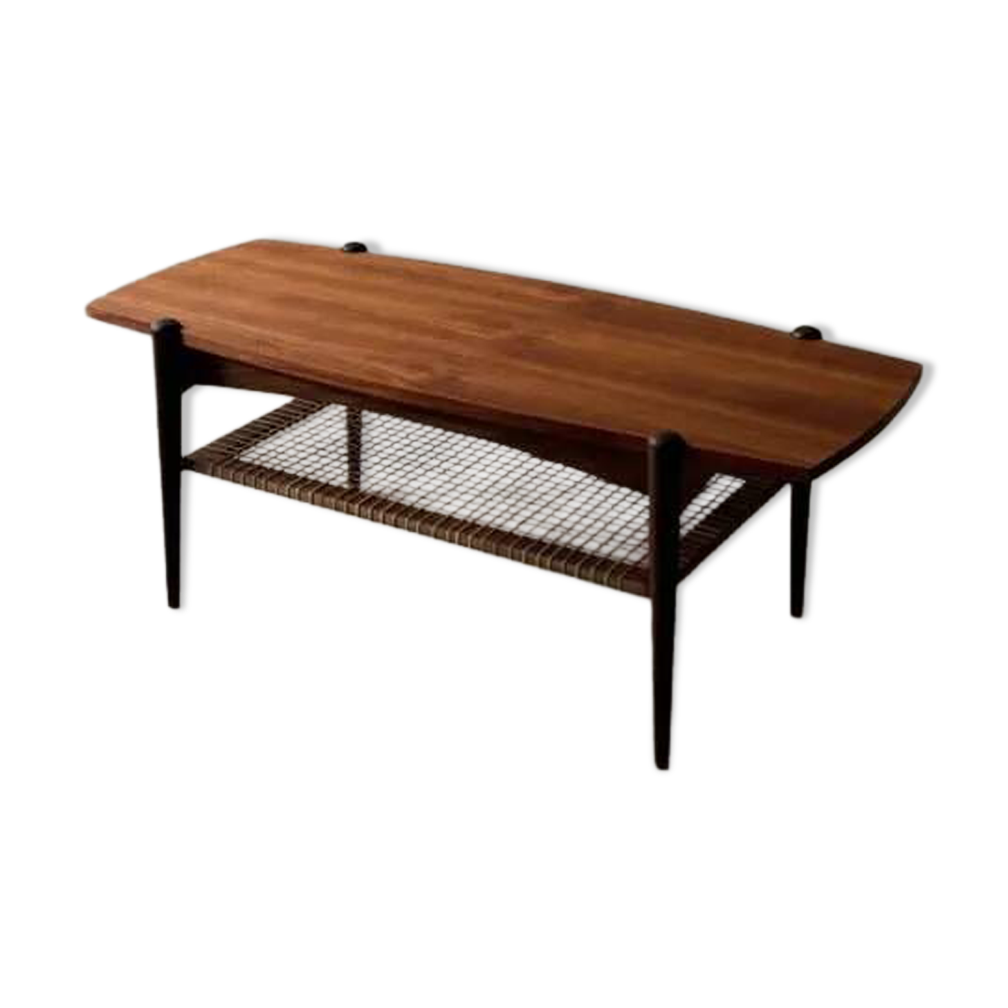 Vintage Creafort coffee table 1960s teak with rattan magazine shelf
