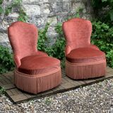Pair of vintage pink velvet toad armchairs 1960