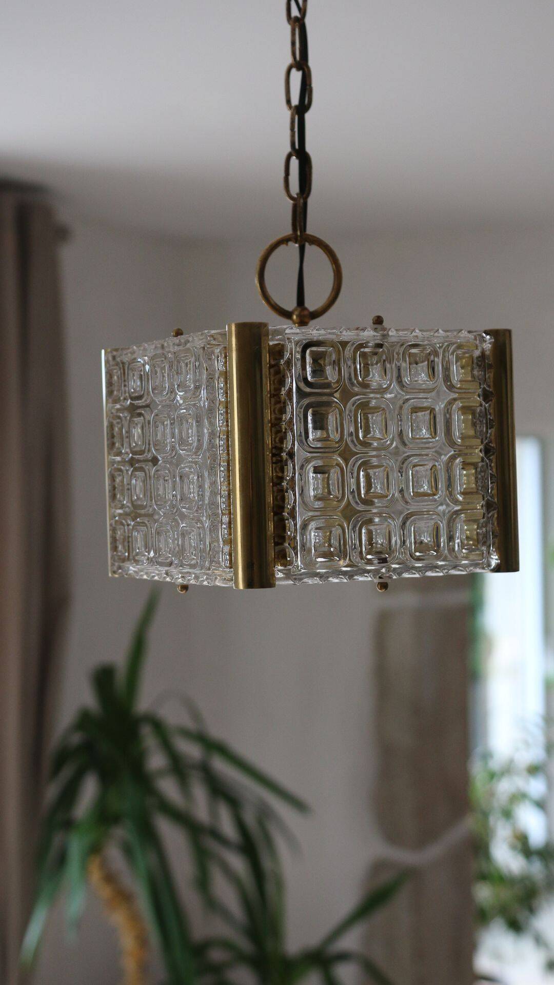 Vintage brass glass chandelier