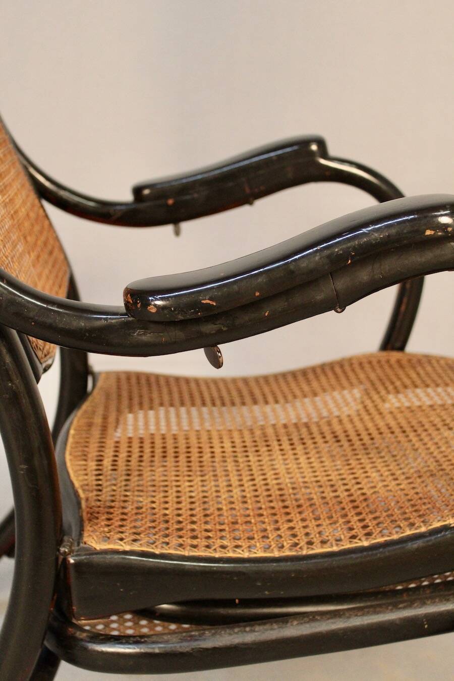 Bentwood cane armchair with mechanism and footrest