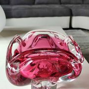 Ashtray. organic floral shape. cranberry pink. in modern art glass. designed by jozef hospodka