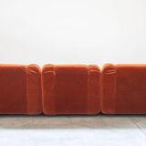 Orange chenille sofas, two and three seats, set of 2, 1970s