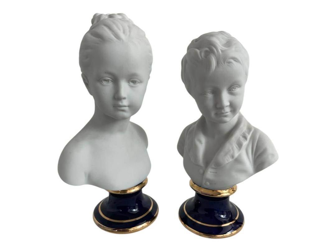 Pair of biscuit busts, Tharaud, Houdon, Louise and Alexandre Brongniart