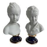 Pair of biscuit busts, Tharaud, Houdon, Louise and Alexandre Brongniart