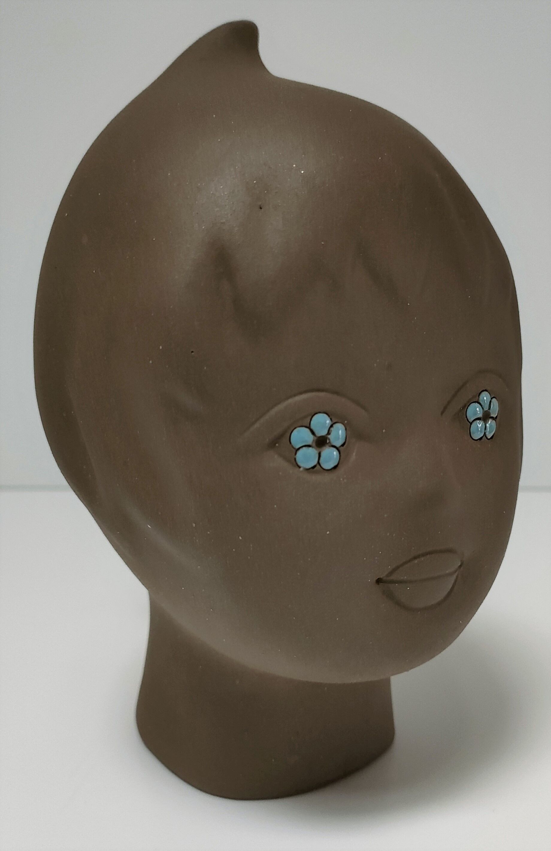 Sculptural ceramic head with blue enamelling Tekt design 60s