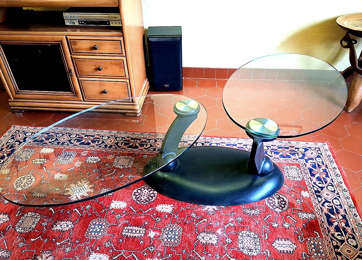Coffee table with two rotating glass tops — Roche Bobois, 1990s