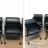 Suite of 4 armchairs in leather and black lacquered metal Rosenthal