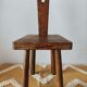 Brutalist stool with backrest in solid oak, origin Netherlands