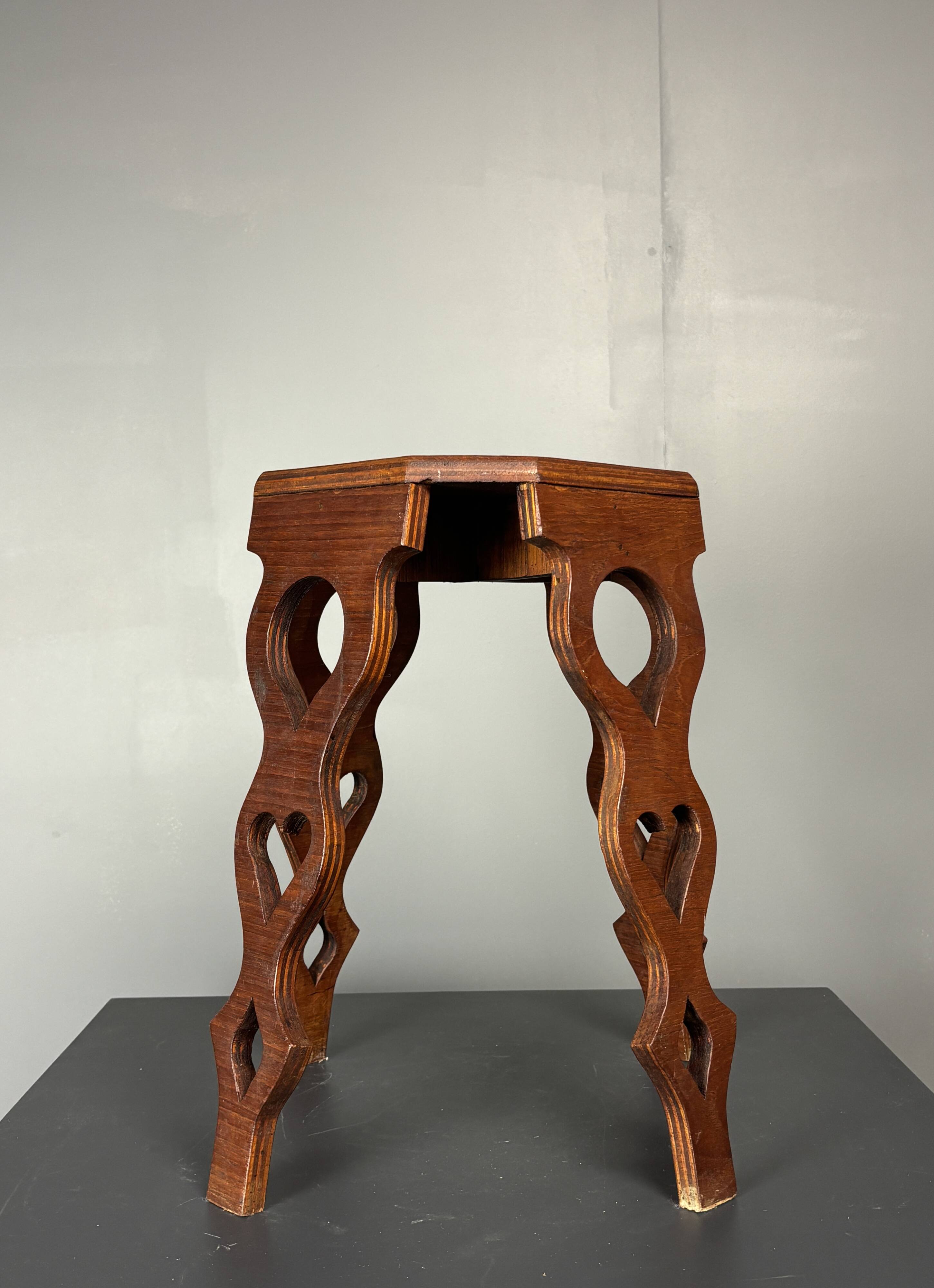 Mid-Century artisanal octagonal hand crafted plant stand stool, circa 1950s