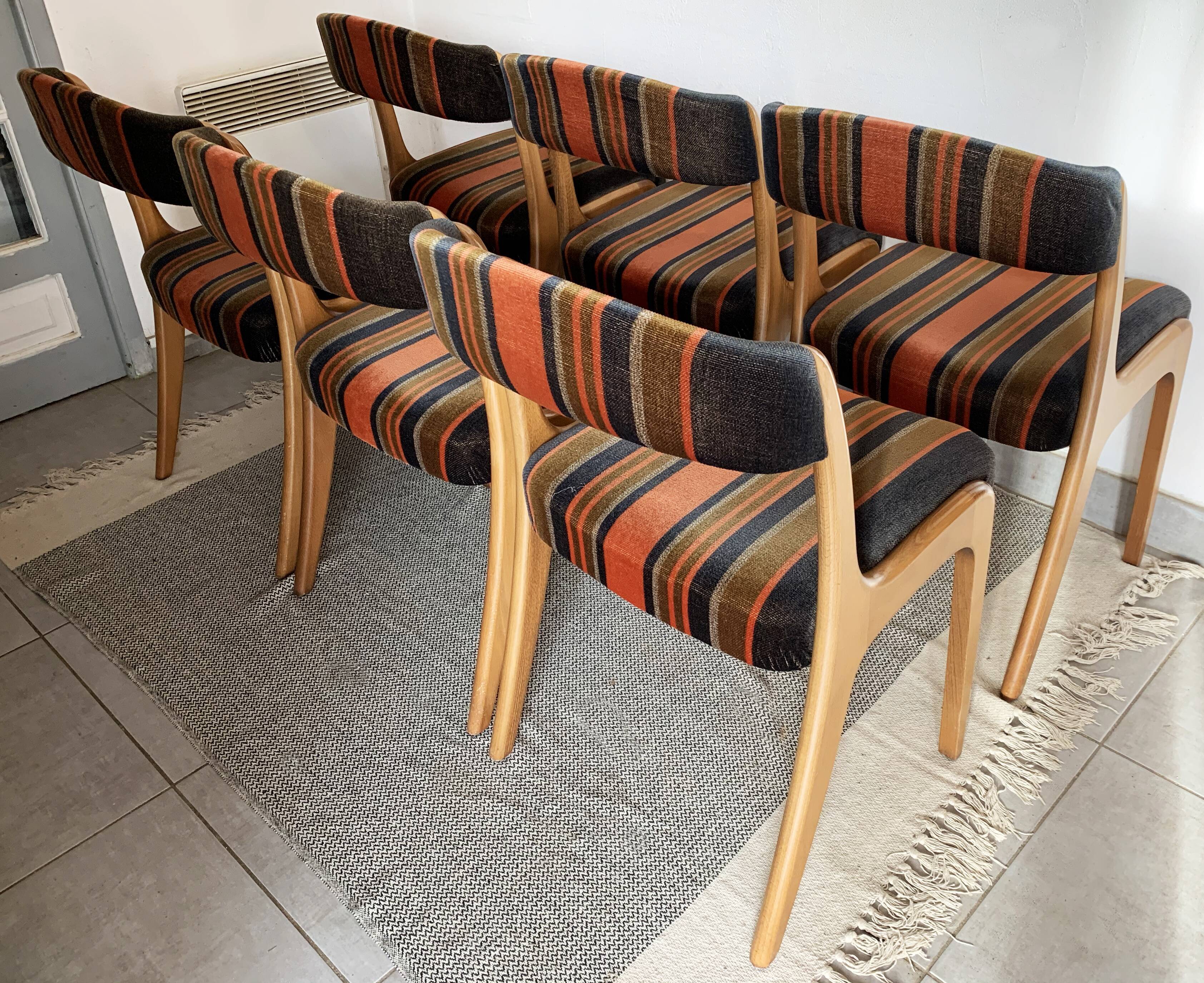 Set of 6 Baumann gondola chairs, Stamped NF