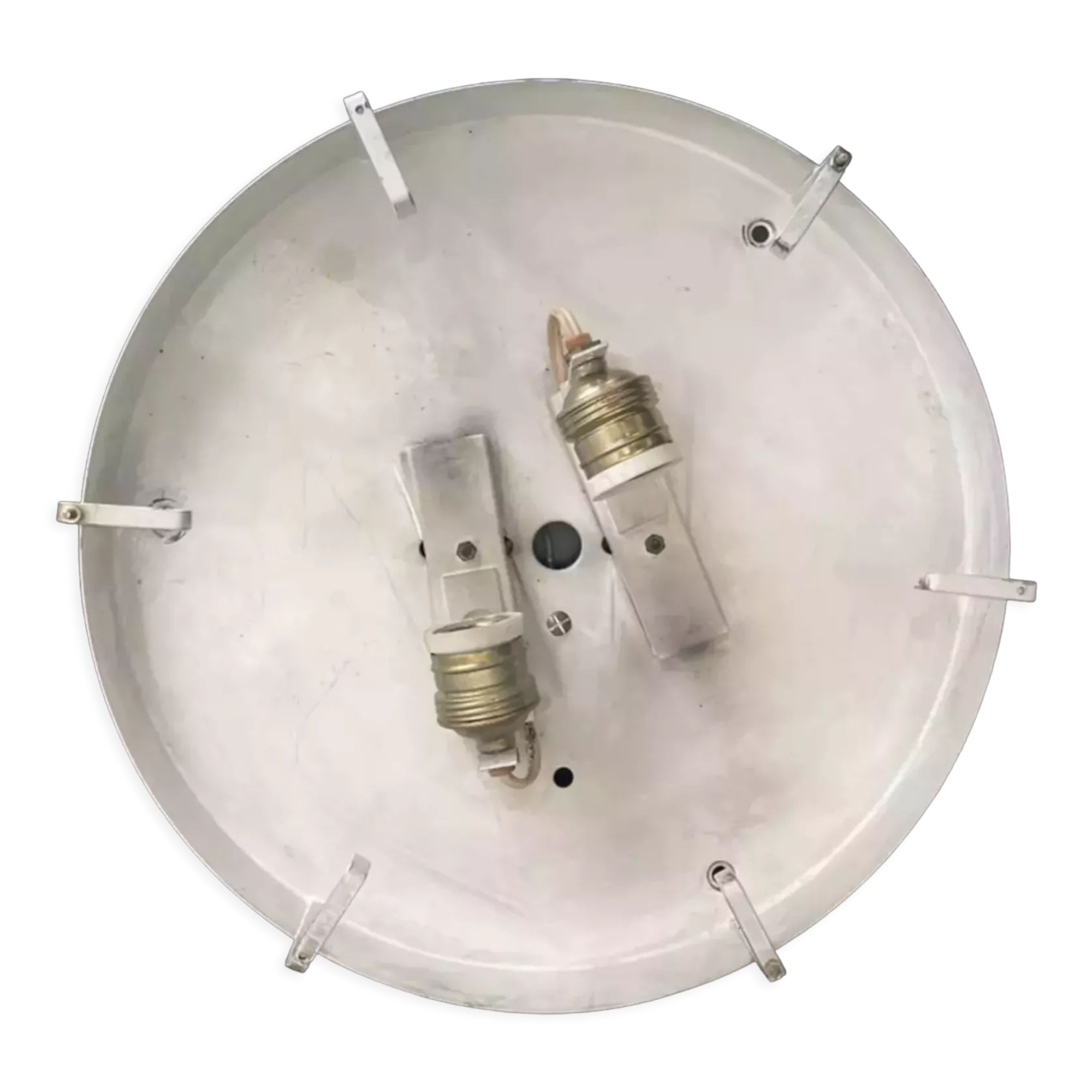 Vintage ceiling lamp in metal and pressed molded glass, France 1970