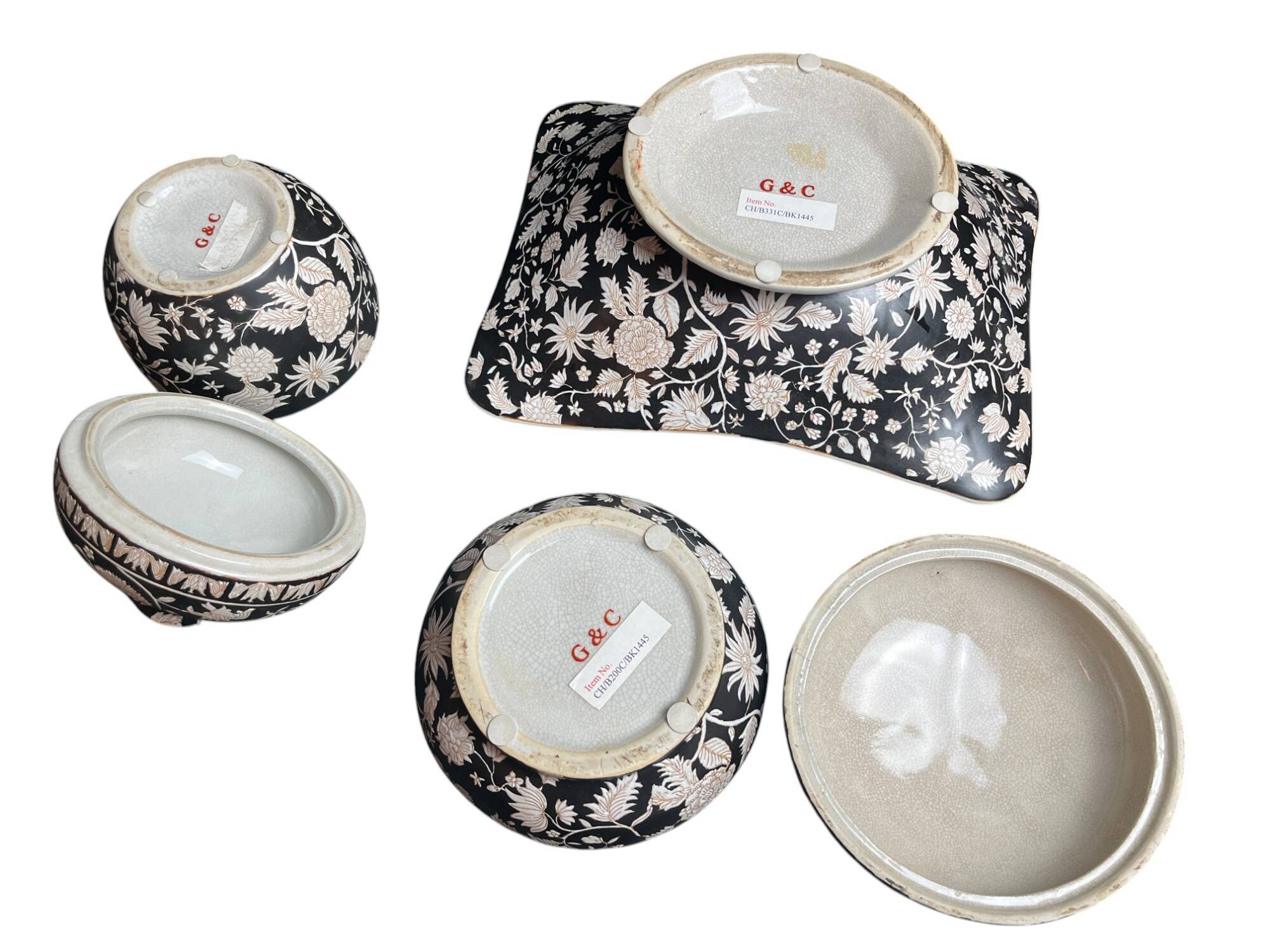 Set of three ceramic bowls with floral decoration G&C Denmark 20th century