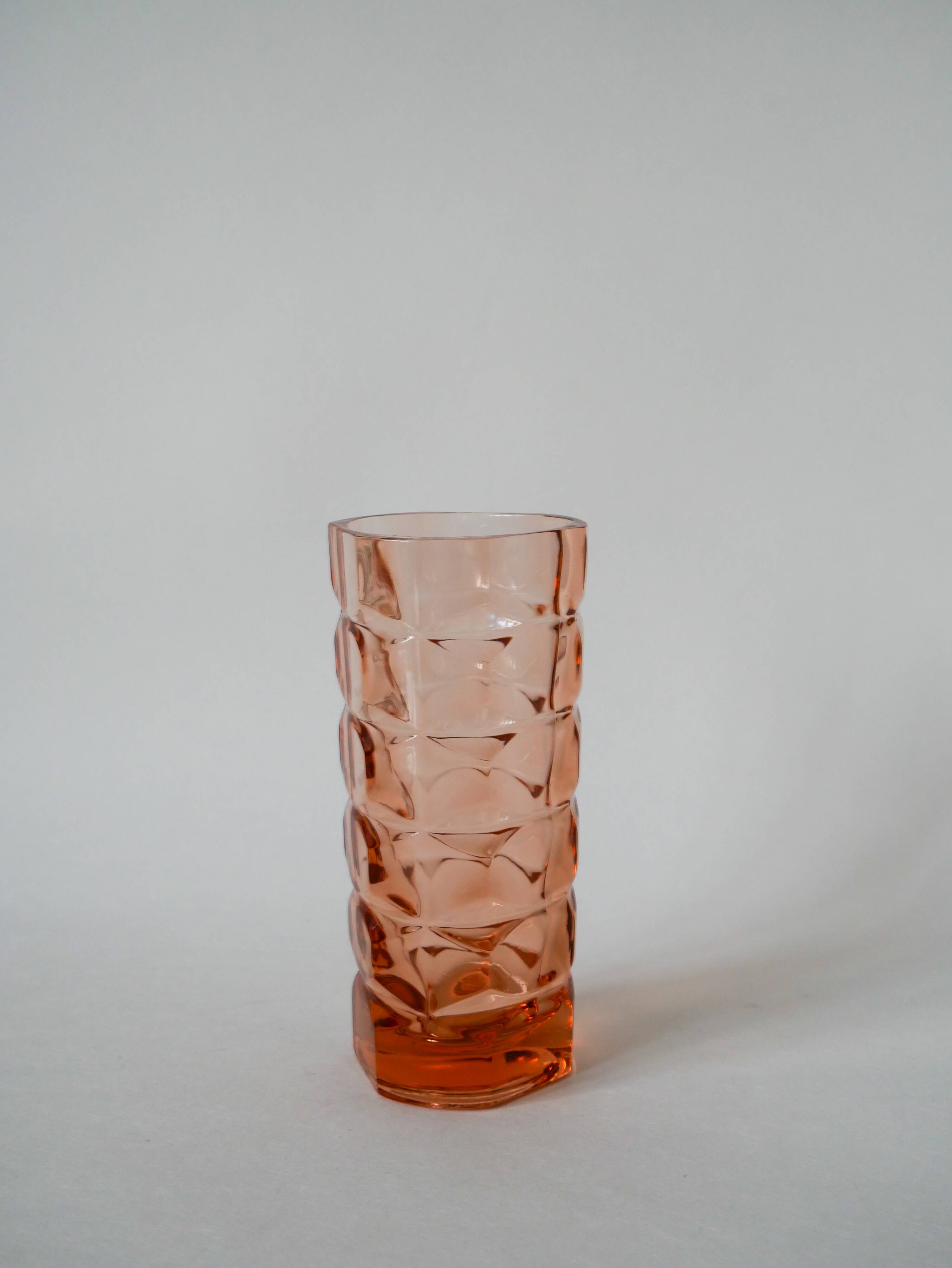 faceted pink glass vase 1950