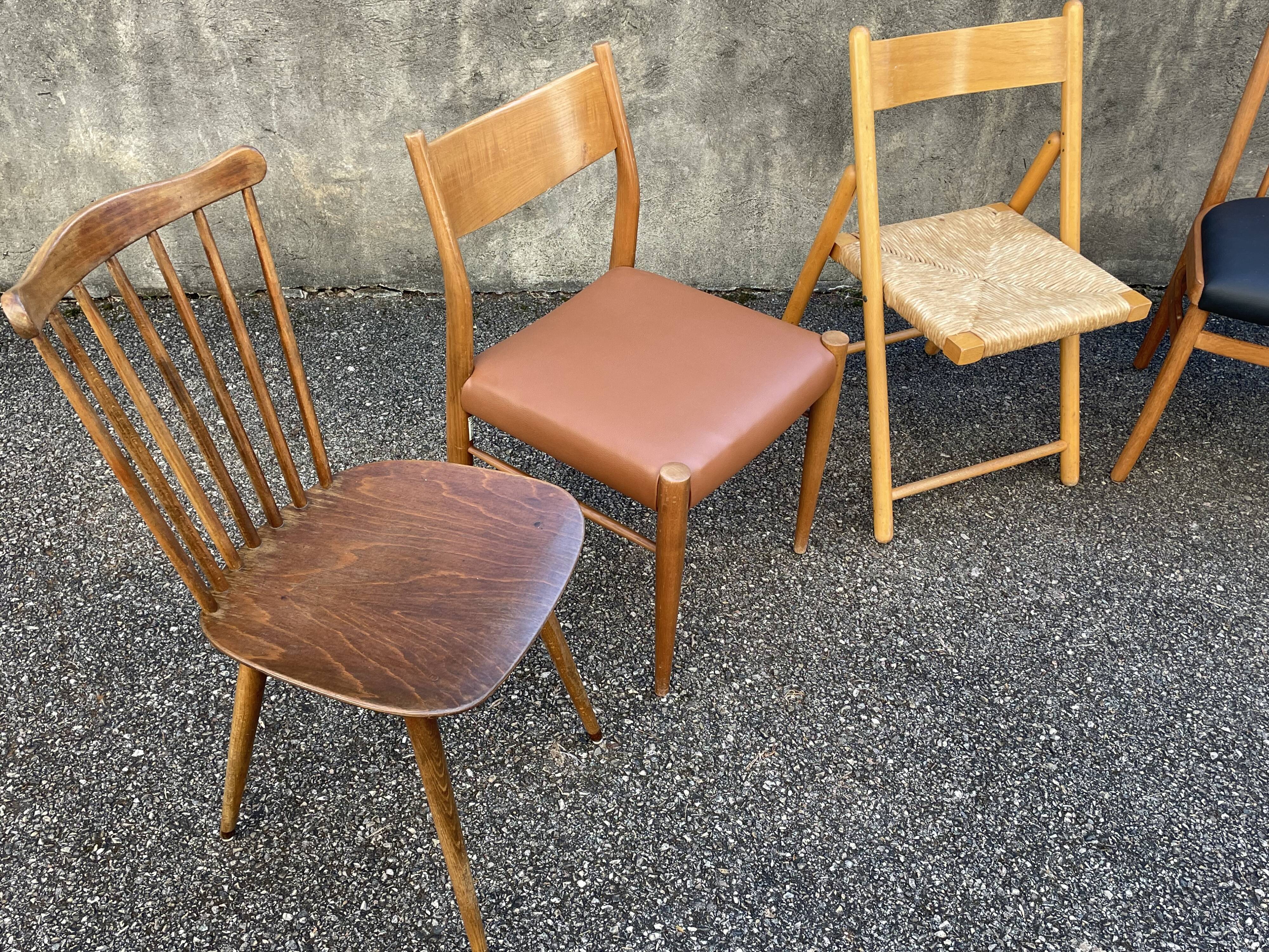Série de 6 chaises vintage dépareillées