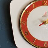 Vintage Formica clock silent trapeze wall pendulum "Jaz white orange"