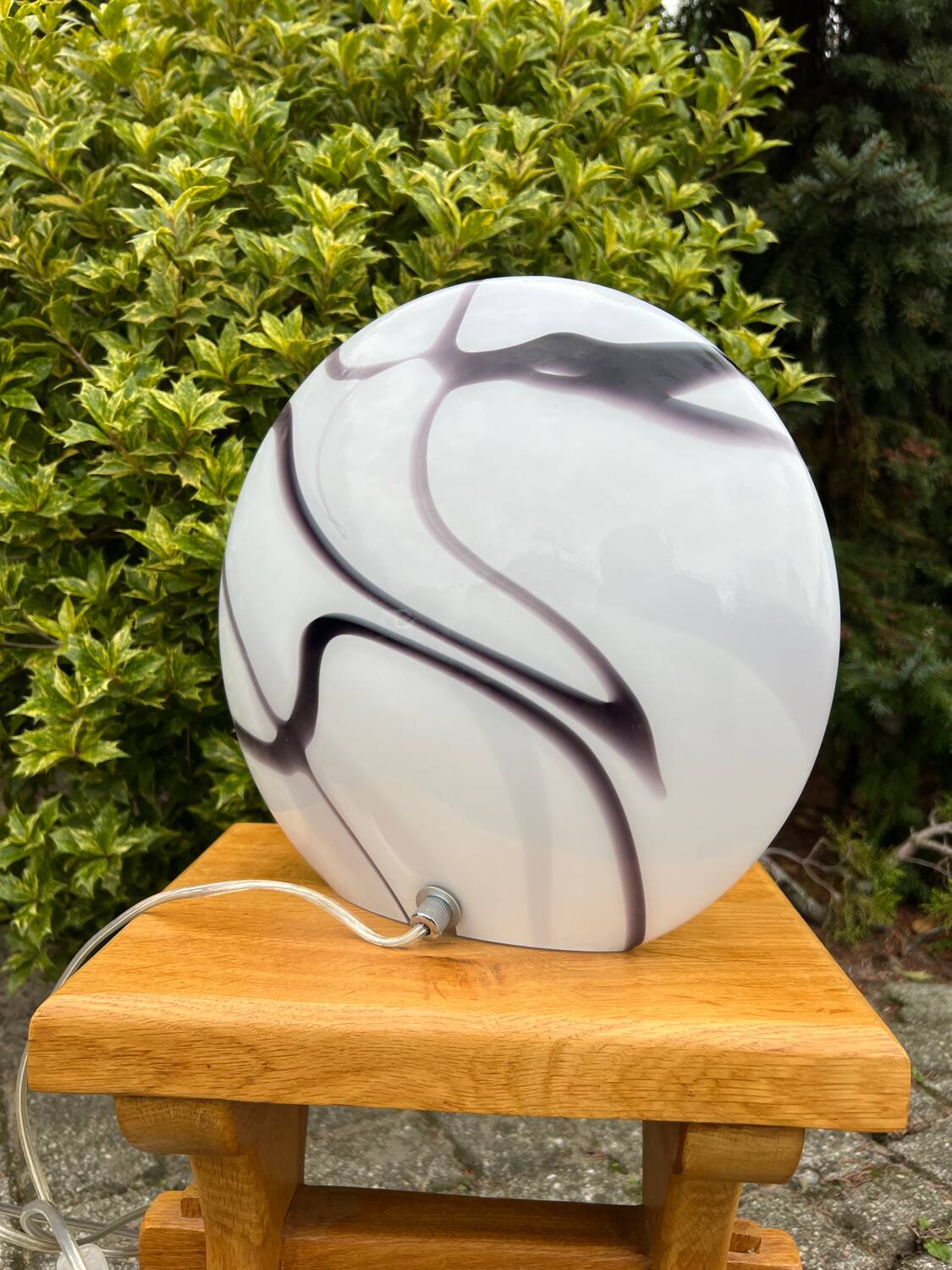 Zebra Swirl Table Lamp, Zijlstra Tiel Dutch Design, Vintage Glass Light, Black & White Stripes, 1990s Home Decor