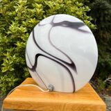 Zebra Swirl Table Lamp, Zijlstra Tiel Dutch Design, Vintage Glass Light, Black & White Stripes, 1990s Home Decor