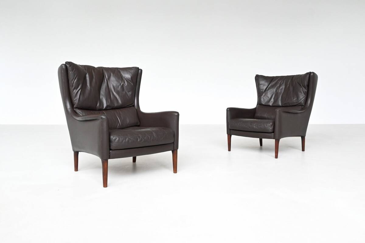 Pair of Durlet lounge chairs in brown leather Belgium 1960