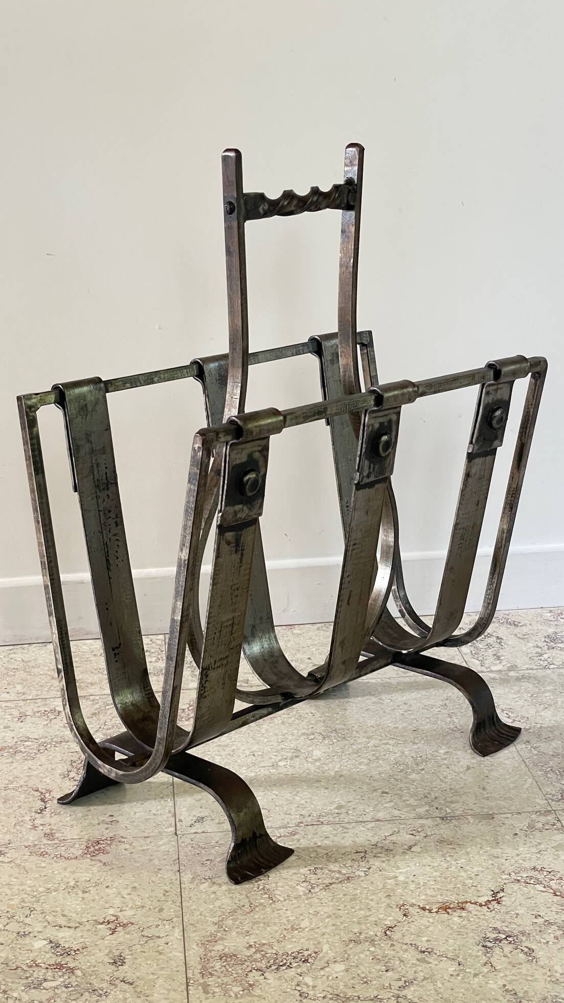 Vintage Brutalist Steel Magazine Rack