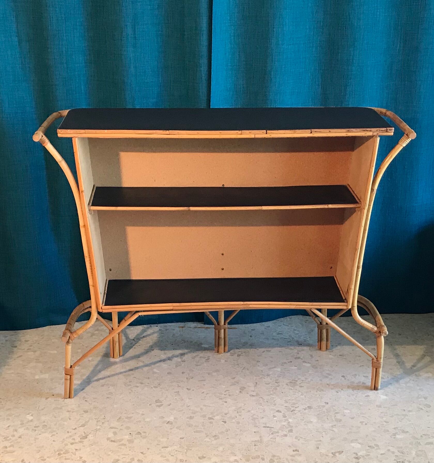 Bar and rattan stools 60s