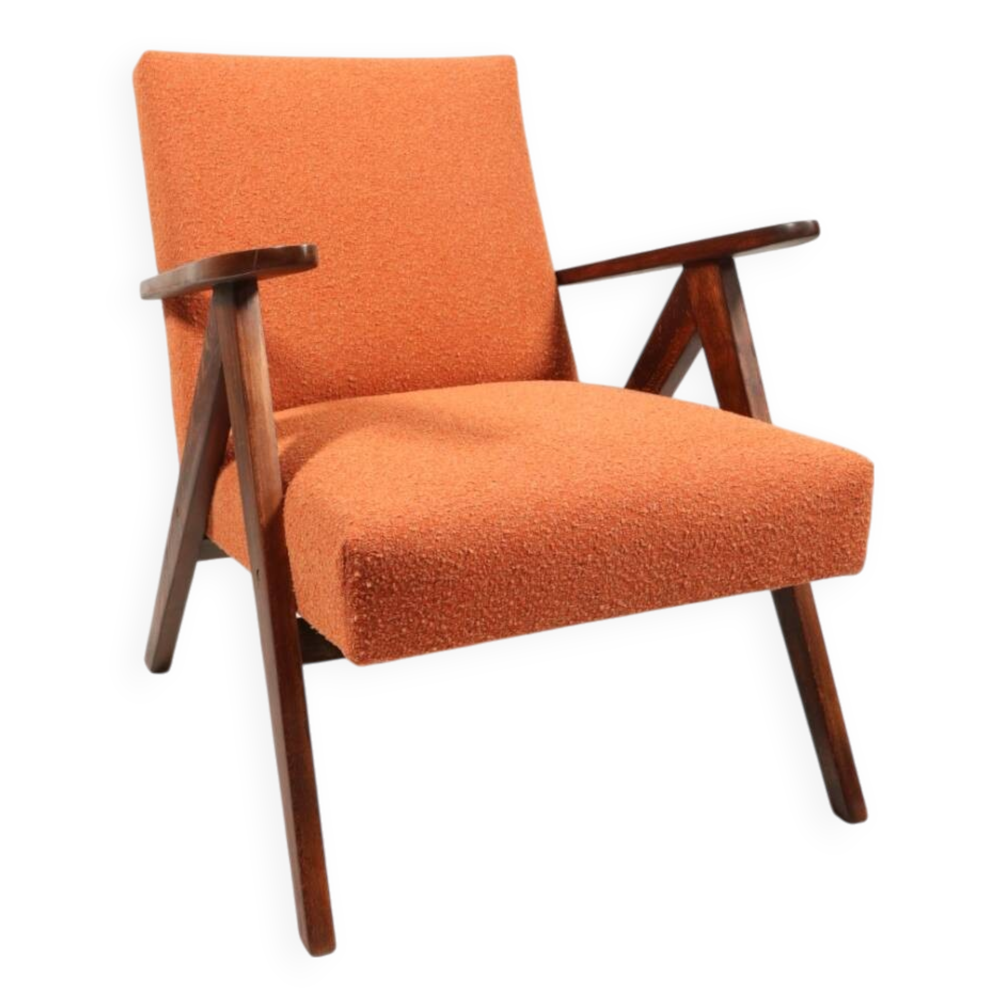 Fauteuil vintage orange bouclé scandinave design 1970