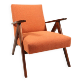 Fauteuil vintage orange bouclé scandinave design 1970