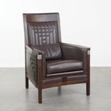 Art Deco armchair with dark brown leather