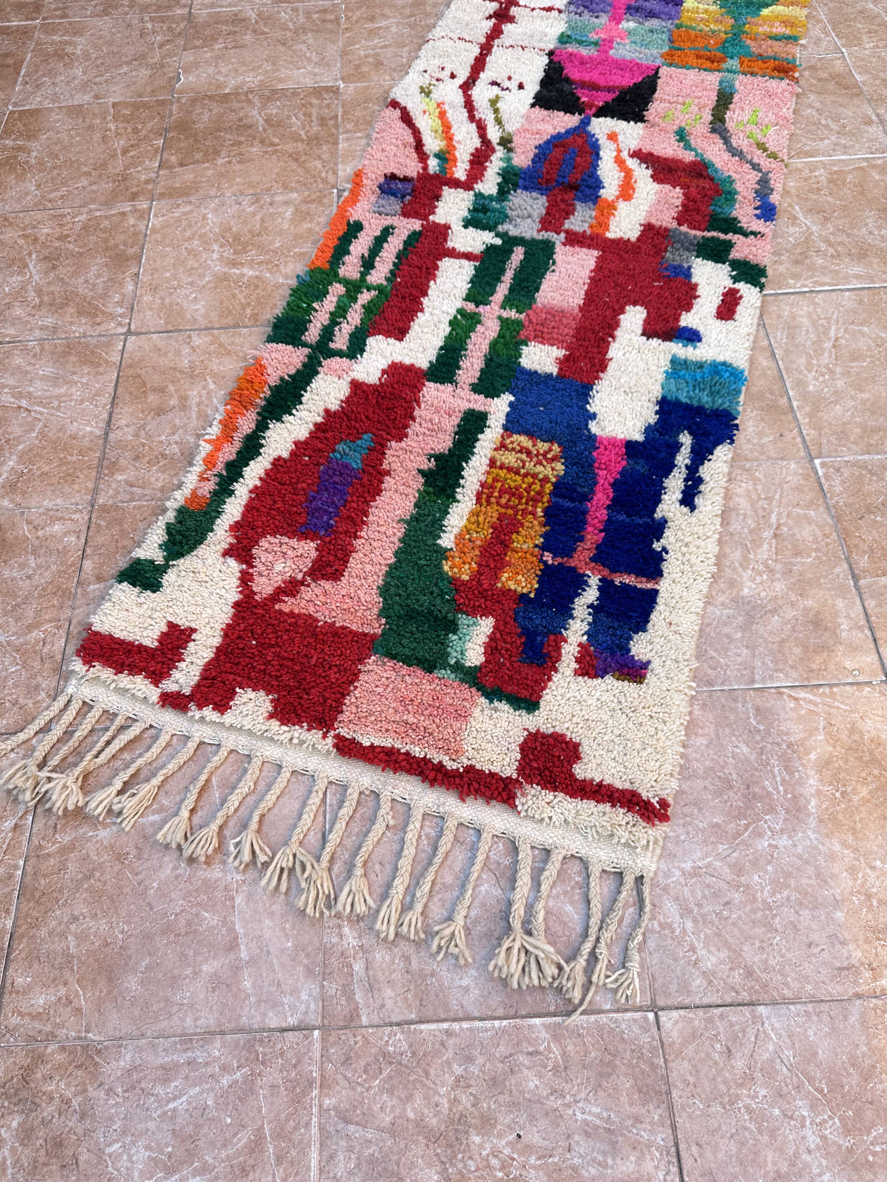 Vintage Boujaad wool hallway runner: Traditional Moroccan rug
