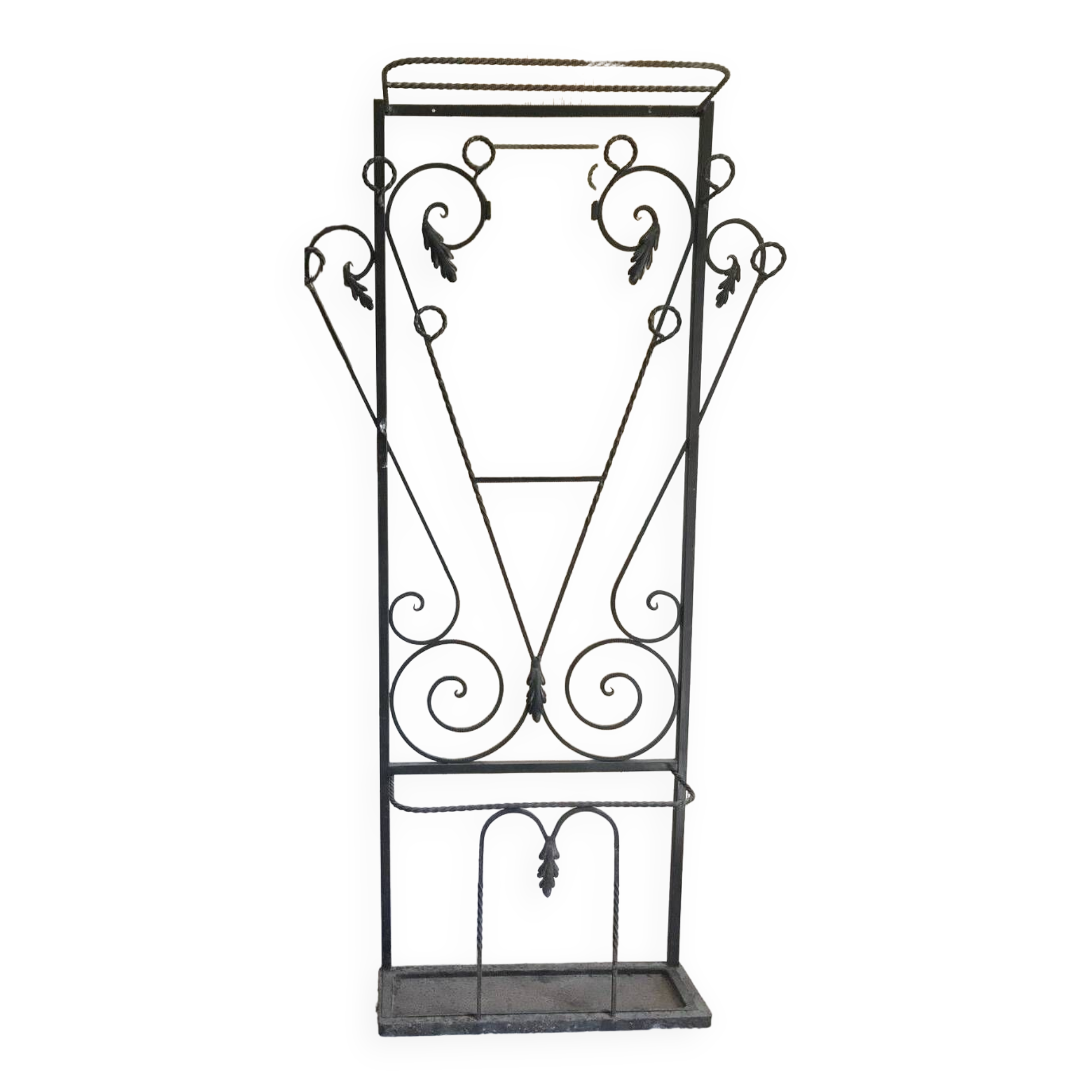 Wrought iron coat rack and shelf