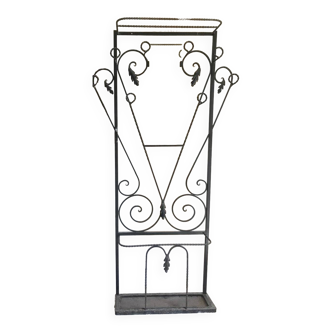 Wrought iron coat rack and shelf